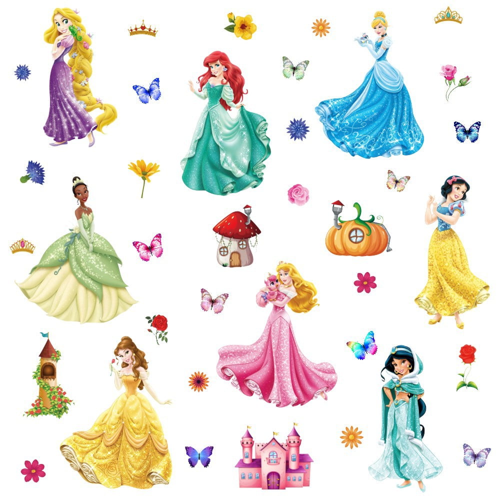 Princesses Cartoon Theme 3D Wall Decals,BedroomLiving Roomand Study Wall Background Decoration Stickers for Kids.