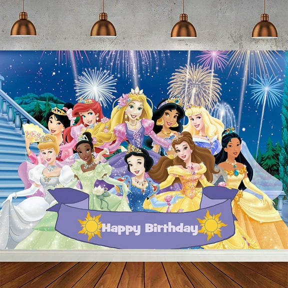 Princesses Cartoon Theme Birthday Flag Background Banner Children's Party Decoration supplies Photography Photo Prop ,70.8x43.3inch.