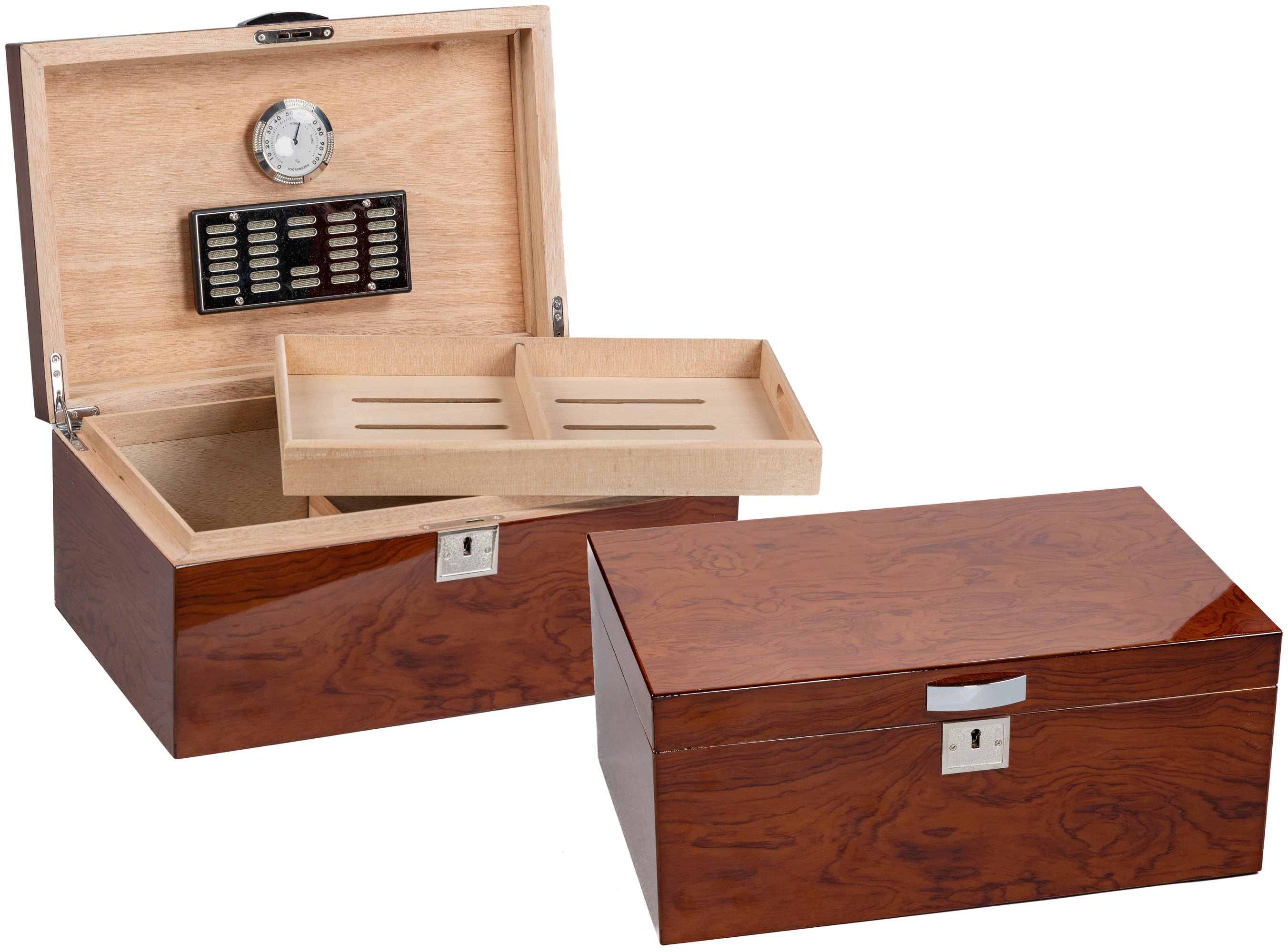 Princeton Bubinga Cigar Humidor - High Gloss Bubinga Finish - Capacity: 130
