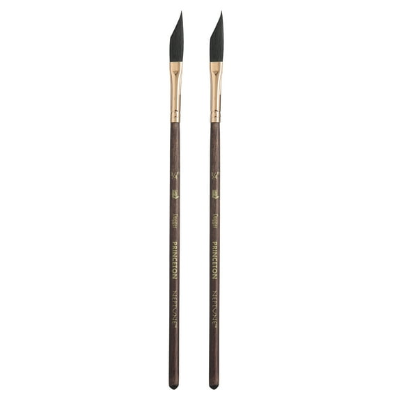 Princeton Neptune Dagger Brush, Synthetic Bristles, Short Handle Watercolor Paintbrush, Dark Wood, Size 1/4 inch, Pack of 2