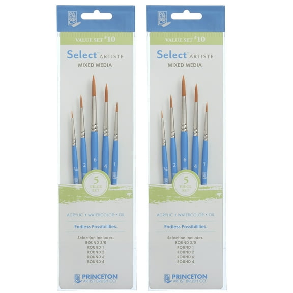 Princeton Select Artiste Brush Set No. 10, Synthetic Bristles, Short Handle Mixed Media Paintbrush, Jewel Blue, 5 Per Set, 2 Sets
