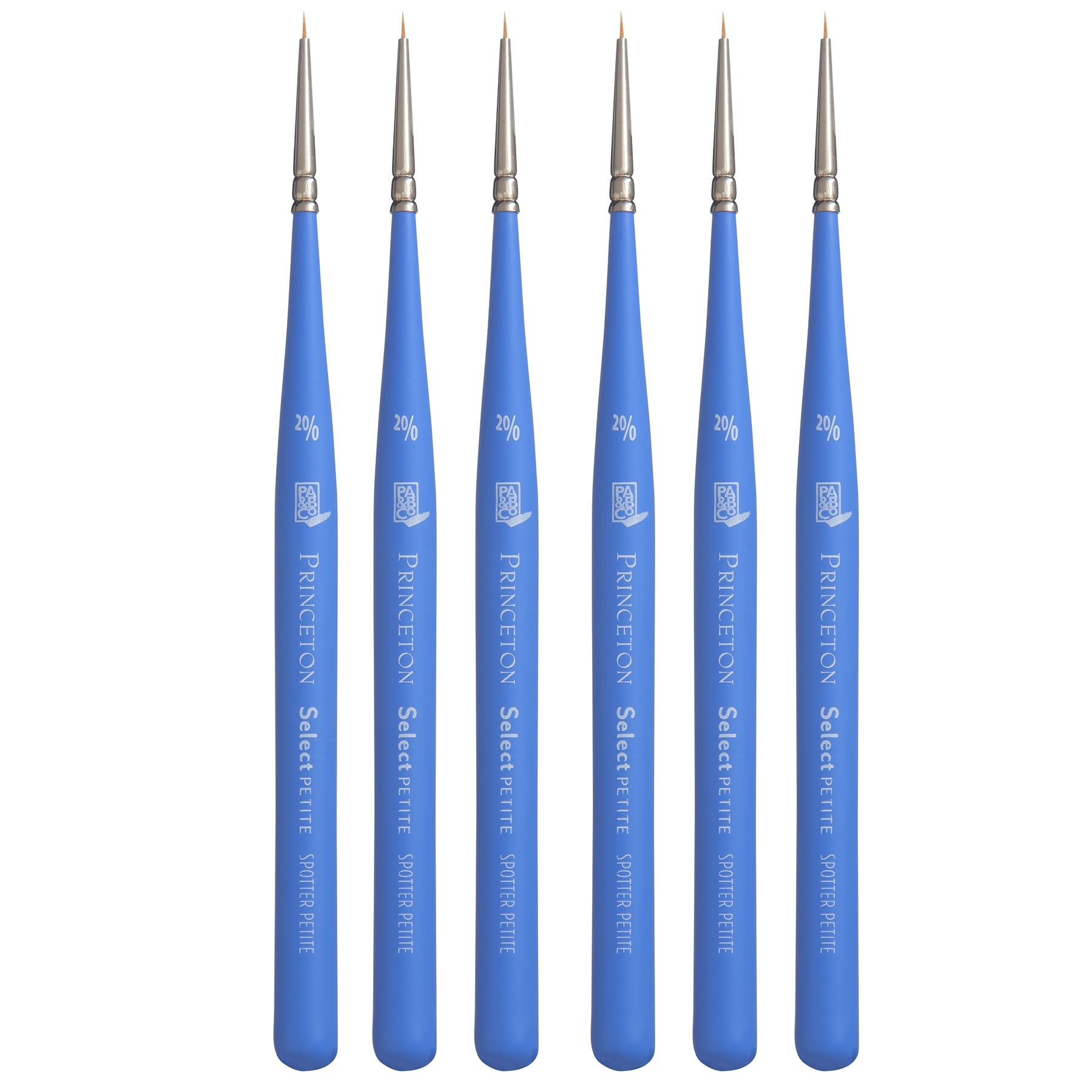 Princeton Select Artiste Mini Spotter Brush, Synthetic Bristles, Short Handle Mixed Media Paintbrush, Jewel Blue, Size 20/0, Pack of 6