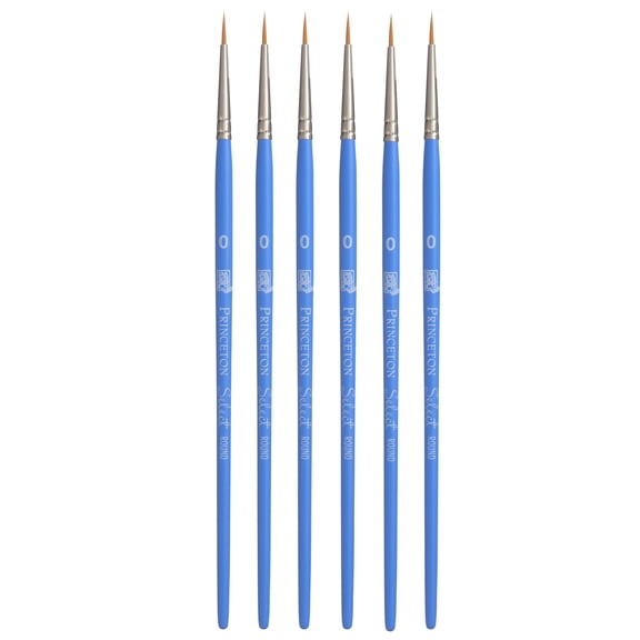 Princeton Select Artiste Round Brush, Synthetic Bristles, Short Handle Mixed Media Paintbrush, Jewel Blue, Size 0, Pack of 6
