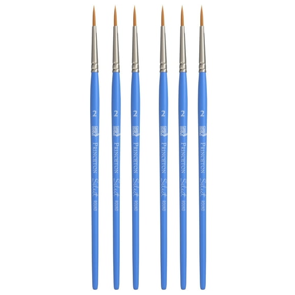 Princeton Select Artiste Round Brush, Synthetic Bristles, Short Handle Mixed Media Paintbrush, Jewel Blue, Size 2, Pack of 6