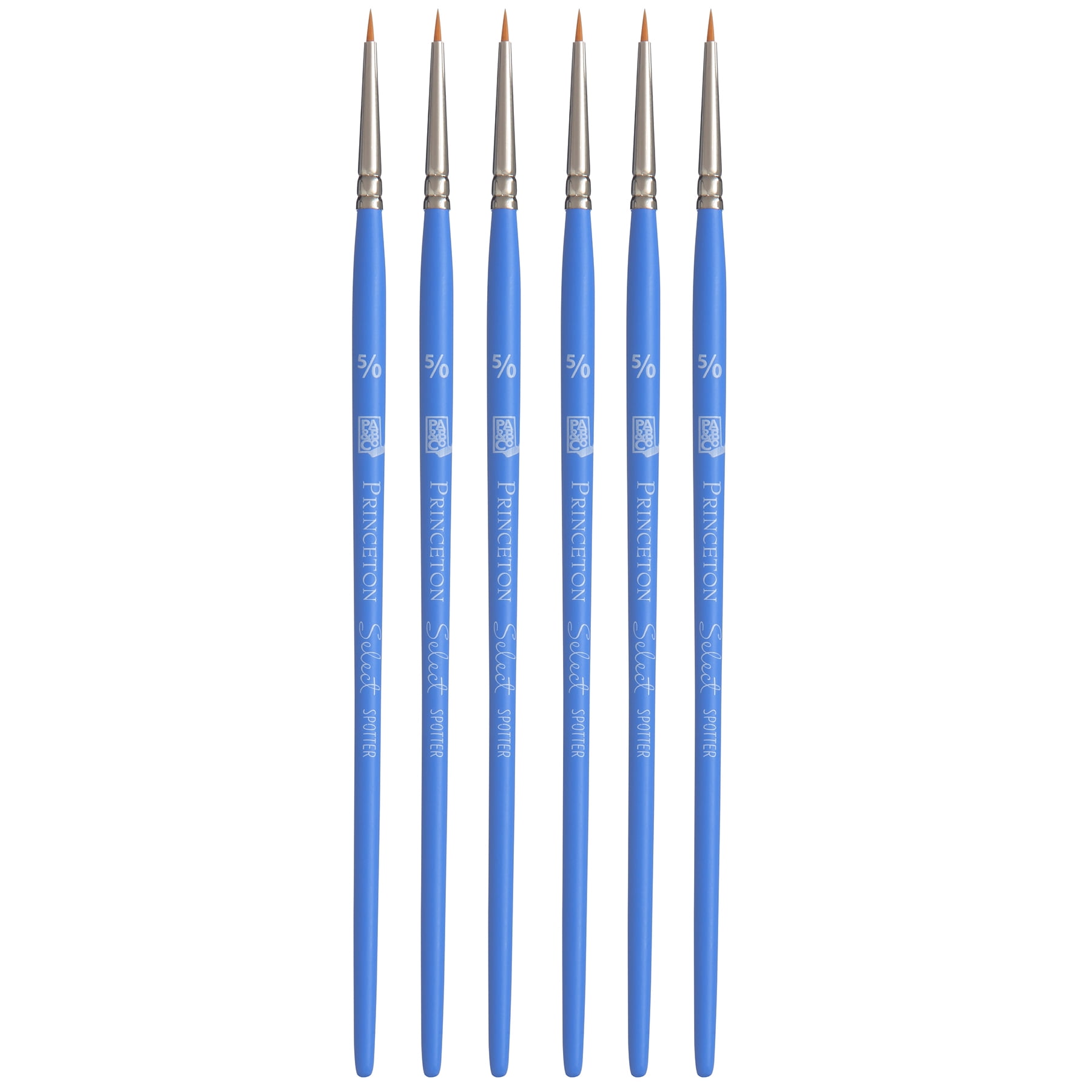 Princeton Select Artiste Spotter Brush, Synthetic Bristles, Short Handle Mixed Media Paintbrush, Jewel Blue, Size 5/0, Pack of 6