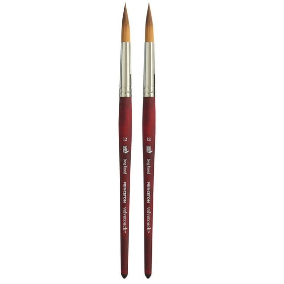 Princeton Velvetouch Long Round Brush, Synthetic Bristles, Short Handle Mixed Media Paintbrush, Scarlet, Size 12, Pack of 2