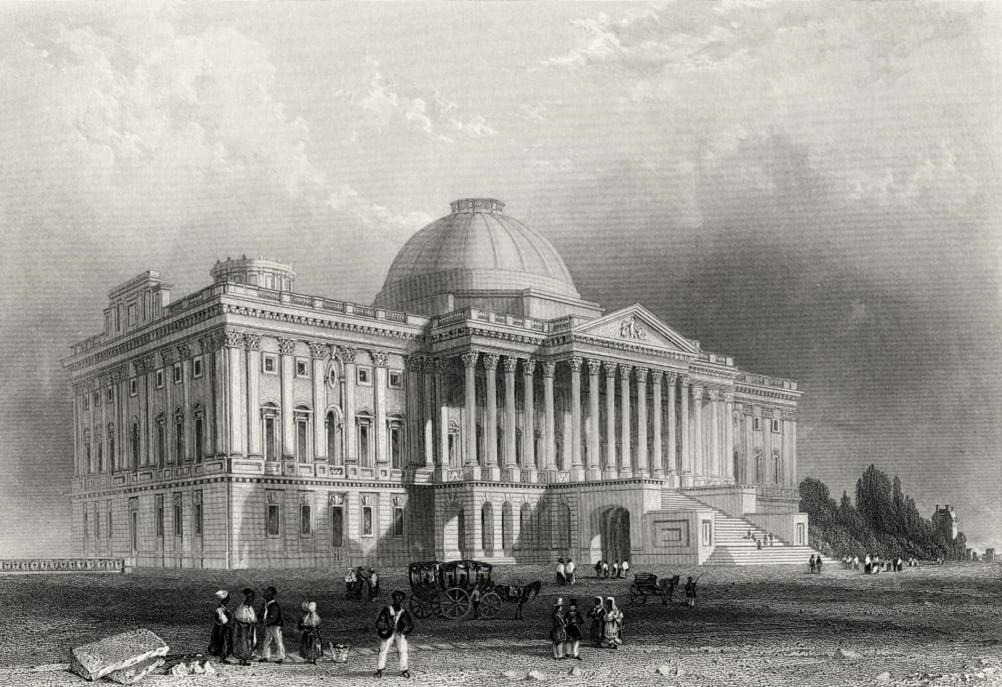 Principal Front Of The Capitol Building Washington Usa From A 19Th Century Print Engraved By R Brandard After W H Bartlett Canvas Art - Ken Welsh Design Pics (17 x 12)