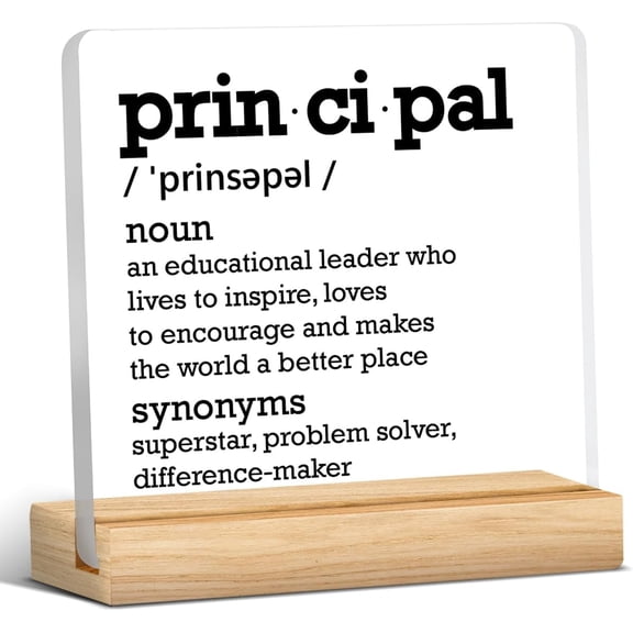 Principal Office Decor Principal Definition Clear Desk Decorative Signs School Principal Acrylic Sign with Wooden Stand Office Desk Decor 4x4 Inch