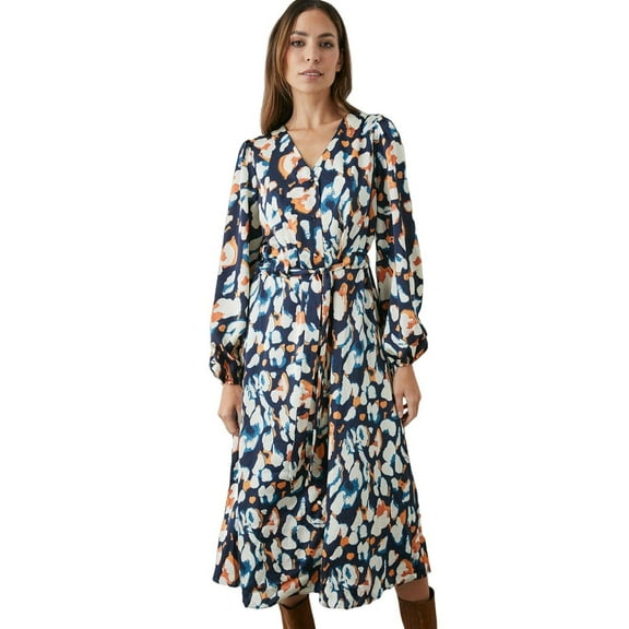 Principles Womens Abstract Satin Button Through Midi Dress