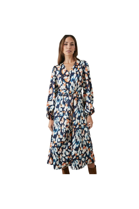 Womens Abstract Satin Button Through Midi Dress