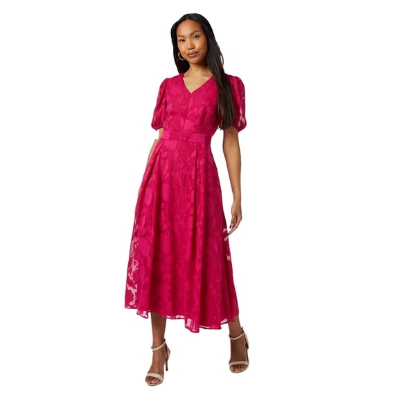 Principles Womens Floral Jacquard Puff Sleeve Midi Dress