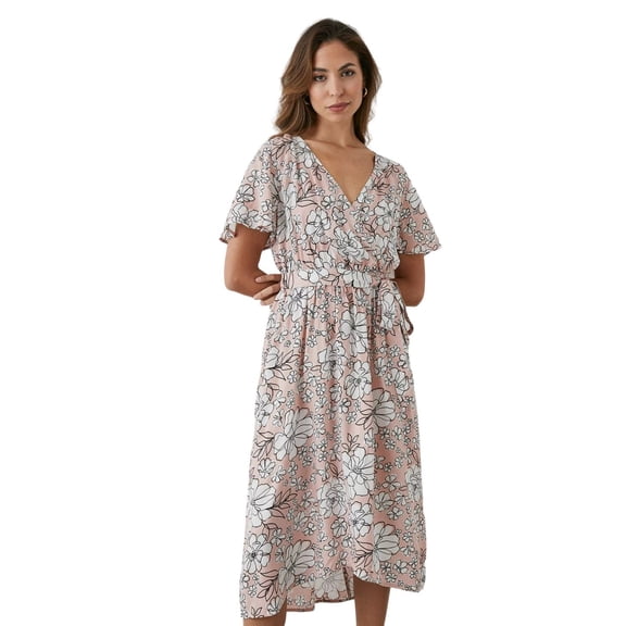 Principles Womens Floral Wrap Flared Dress