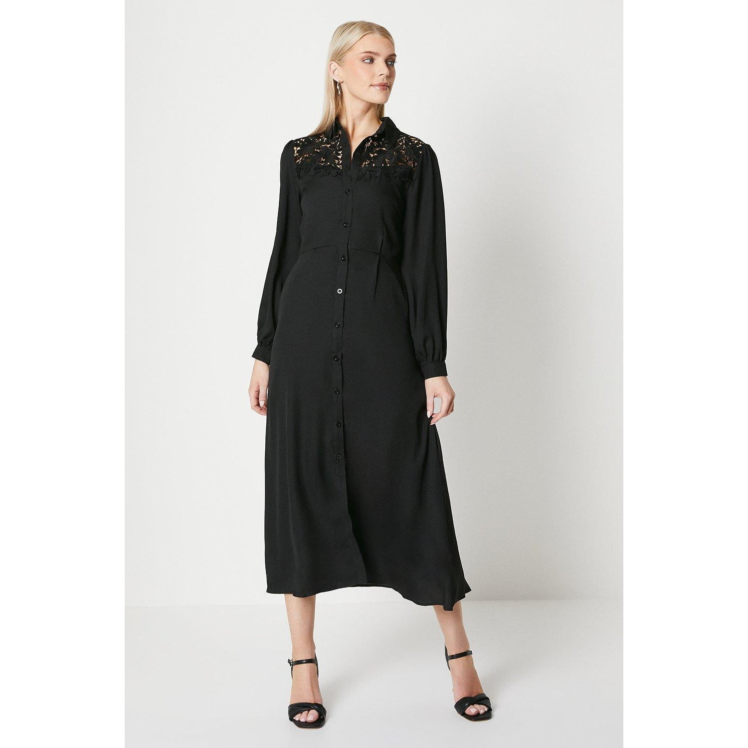 Principles Womens Lace Detail ButtonDown Midi Dress