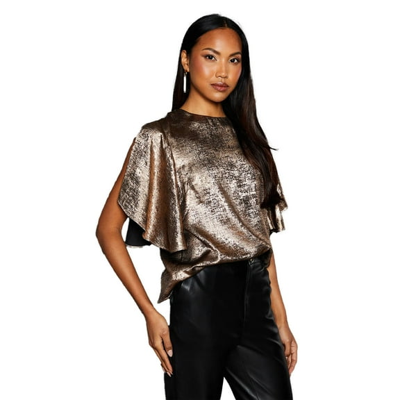 Principles Womens Metallic Slit Sleeve Top