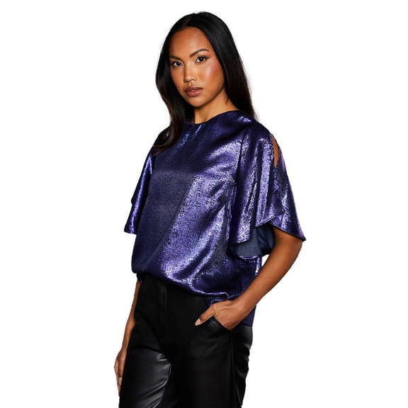 Principles Womens Metallic Slit Sleeve Top