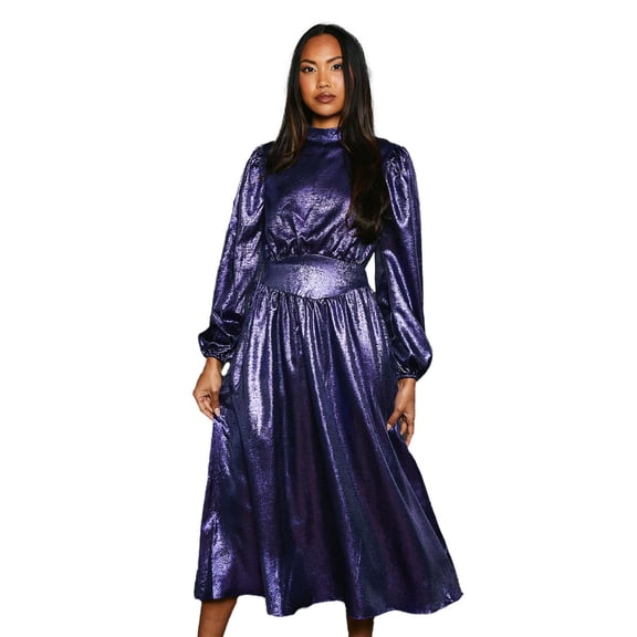 Principles Womens Metallic Waist Detail Midi Dress