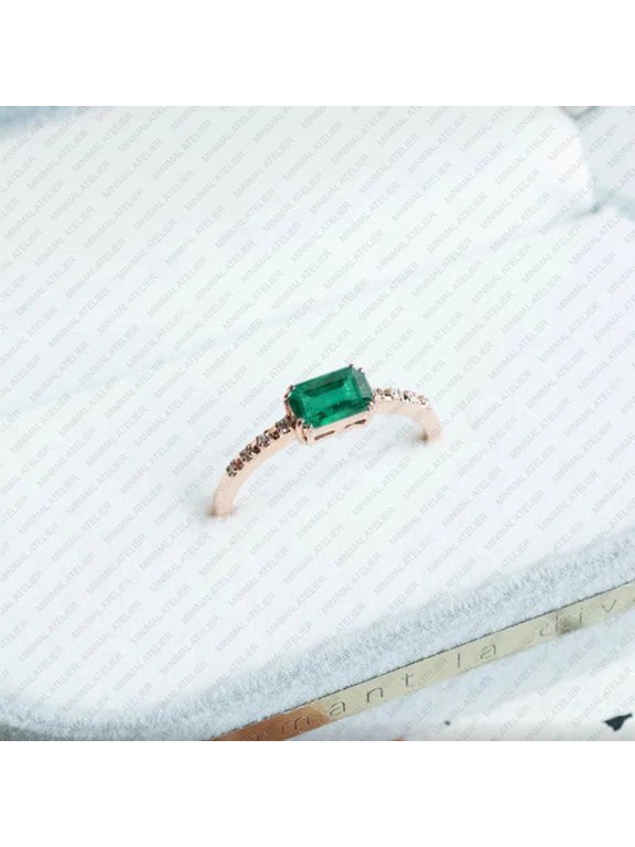Baguette Cut Emerald Ring Engagement Ring Solitaire Ring, Gift for her