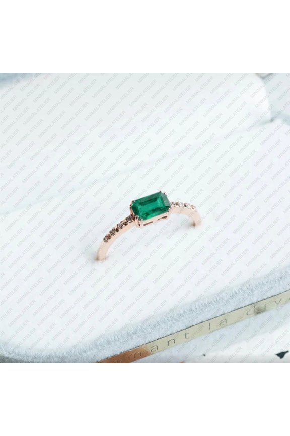 Baguette Cut Emerald Ring Engagement Ring Solitaire Ring, Gift for her