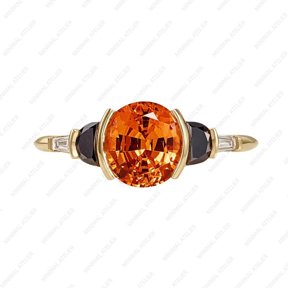 Princy Jewels Orange Sapphire Unique Engagement Ring, D Shape Black Onyx Ring, Taper Baguette Zircon Five Stone Ring,