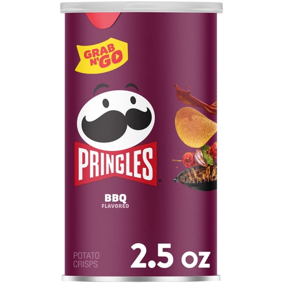 Pringles Potato Crisps Chips, Lunch Snacks, Office and Kids Snacks, Grab N' Go Pack, BBQ, 2.5oz Can (1 Can)