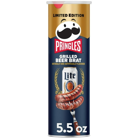 Pringles Miller Lite Grilled Beer Brat Potato Crisps Chips, Lunch Snacks, 5.5 oz Canister