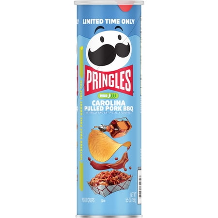 Pringles Carolina Pulled Pork BBQ Potato Crisps Chips, Lunch Snacks, 5.5 oz Canister