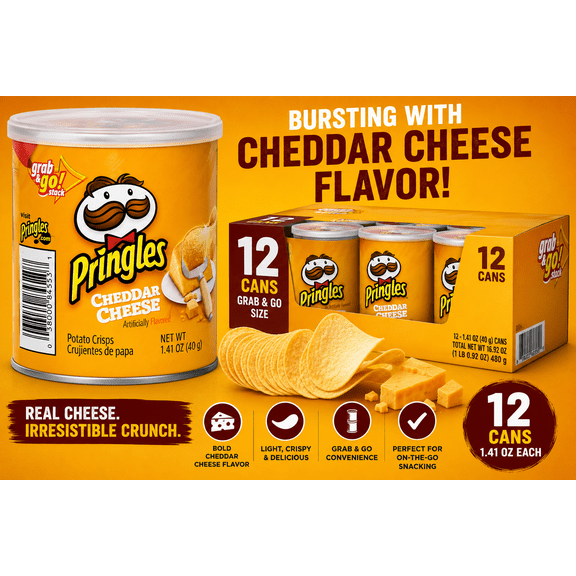 Pringles Cheddar Cheese Potato Crisps, 1.4 oz, 12 Count