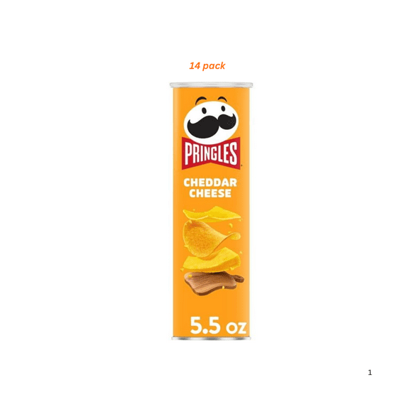 Pringles Cheddar Cheese Potato Crisps Chips 5.5 oz Cans (14 Pack) – Savory Stackable Cheese Snack for Parties, Lunches & On-the-Go