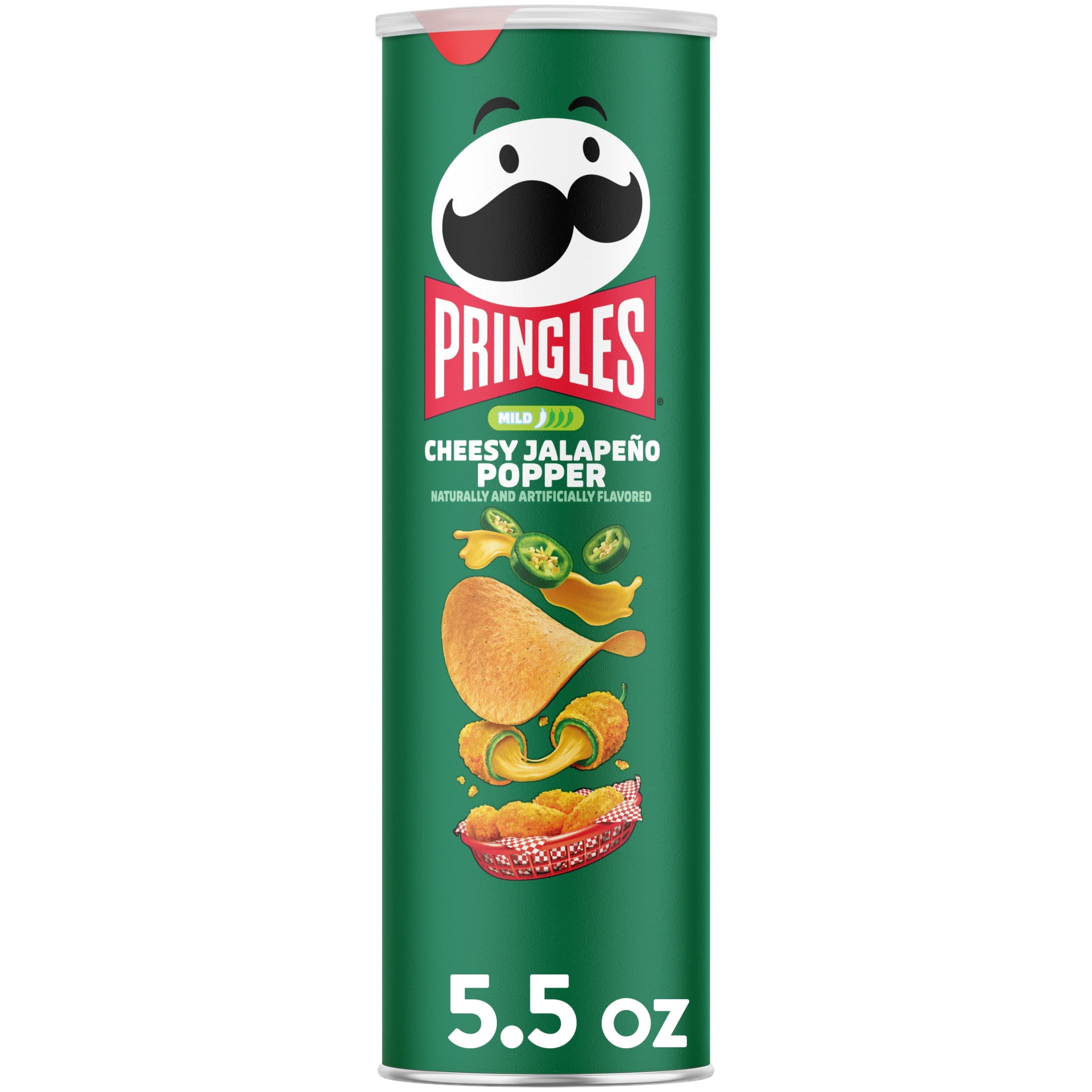 Pringles Cheesy Jalapeno Popper Potato Crisps Chips, Lunch Snacks, 5.5 oz Canister