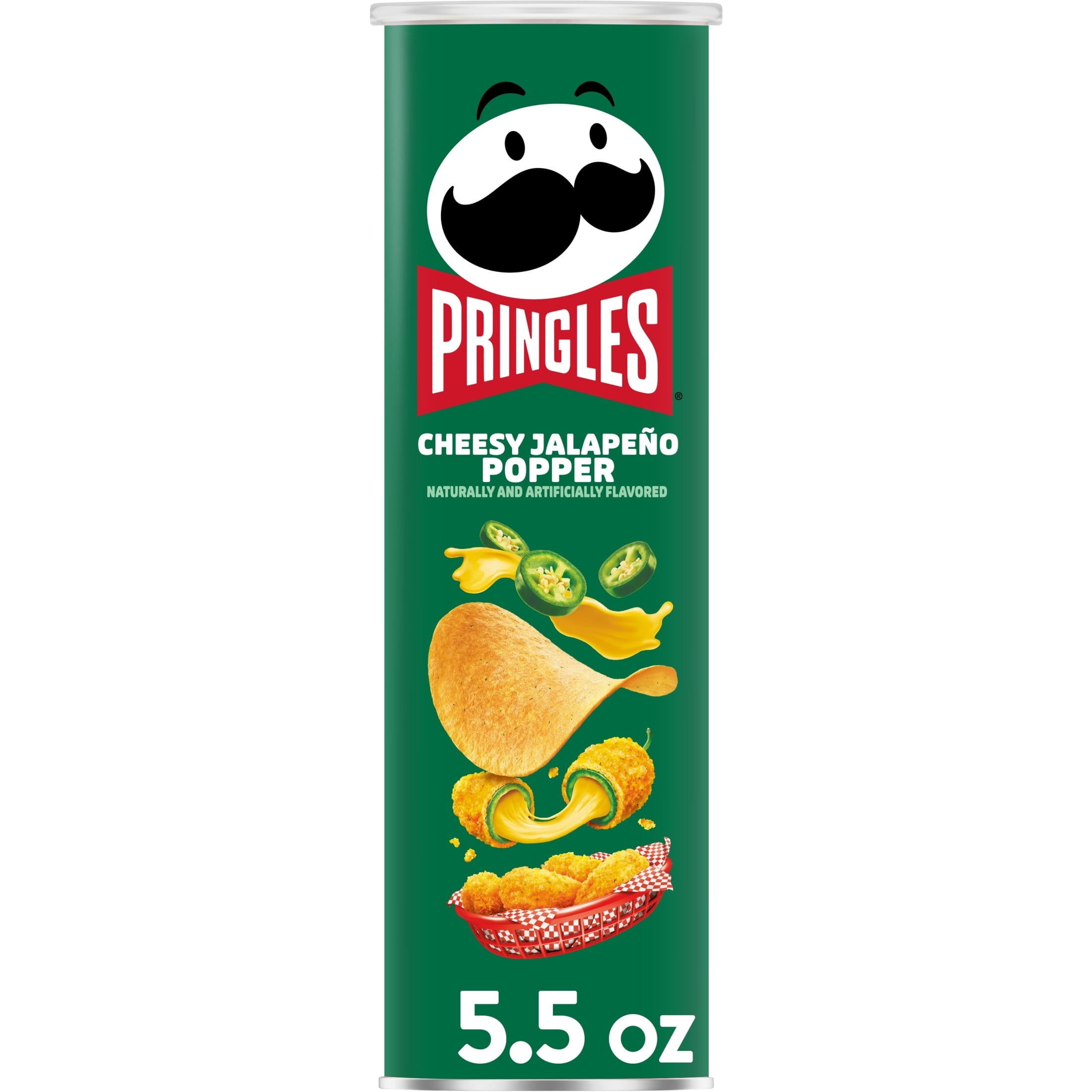 Pringles Cheesy Jalapeño Popper Potato Chips Crisps, Lunch Snacks, 5.5 oz Canister