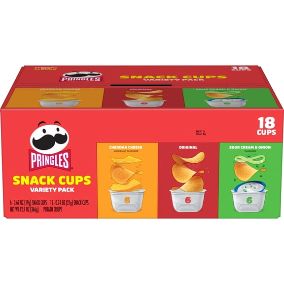 Pringles Variety Pack Potato Crisps Chips, Lunch Snacks, 18 Count