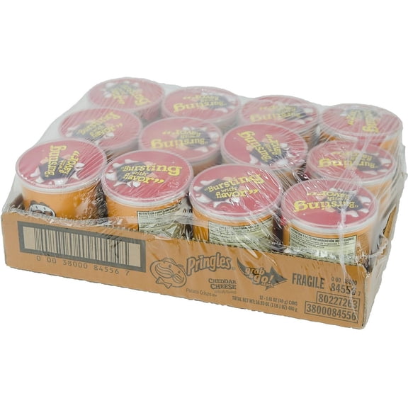 Pringles, Crisps, Lunch Snacks, Office and Kids Snacks, Grab N' Go, Cheddar Cheese (12 Cans)