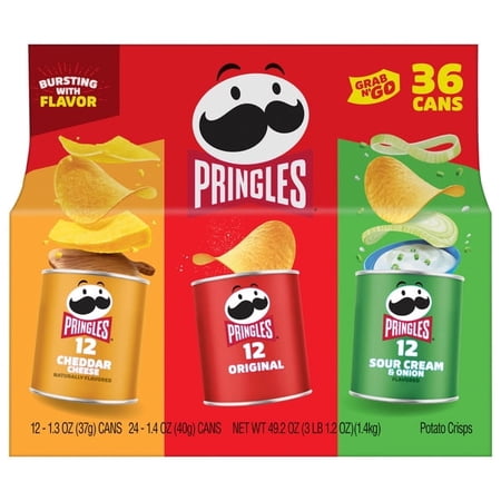 Pringles Grab & Go Potato Crisps Variety Pack, 36-Count – Individual Snack Cups, Assorted Flavors