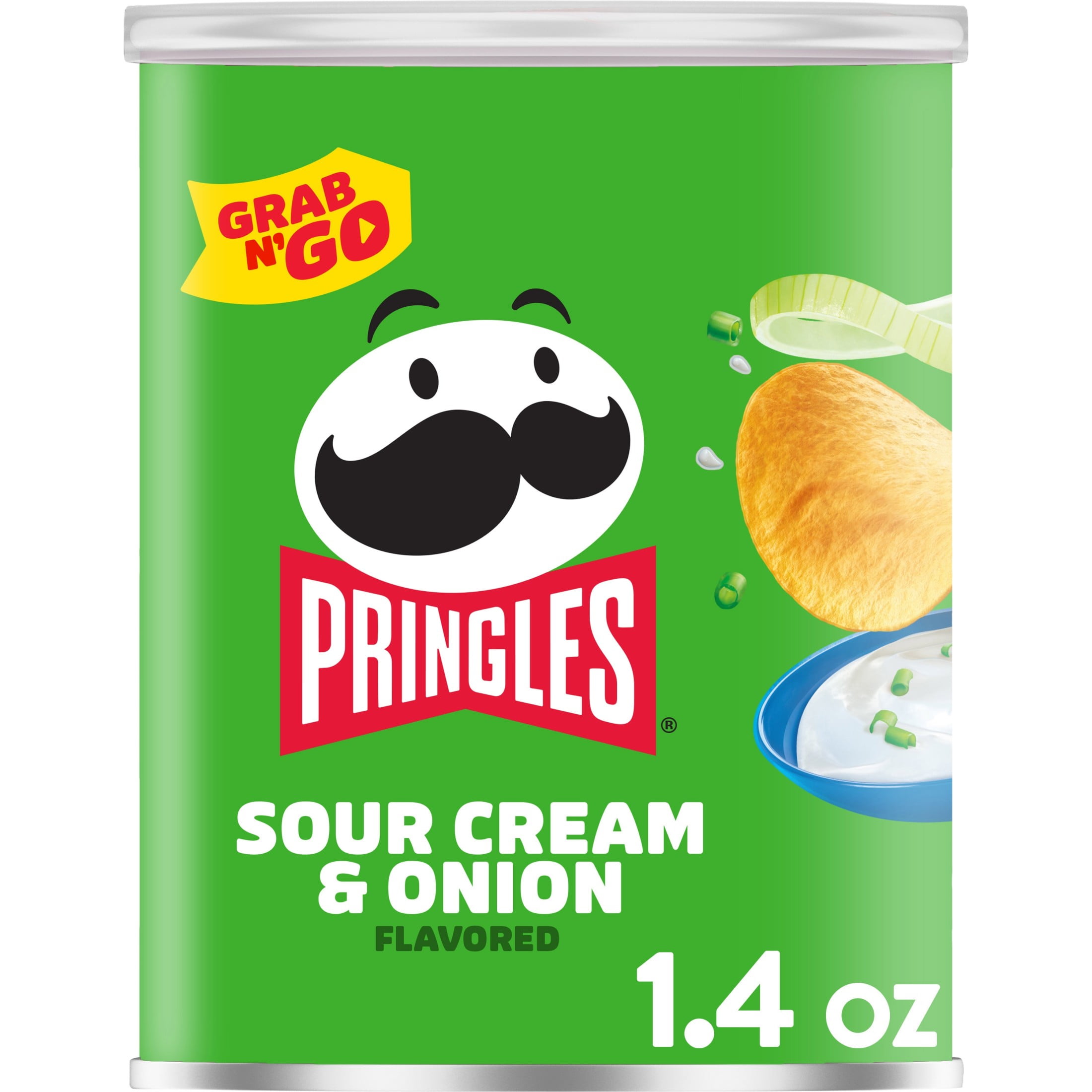 Pringles Sour Cream and Onion Potato Crisps Chips, Lunch Snacks, 1.4 oz Canister