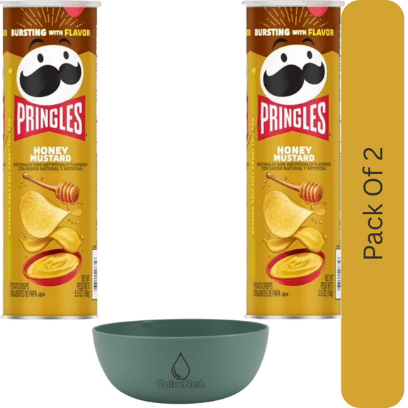 Pringles Honey Mustard Flavored Potato Crisps, Bold Lunch Snacks, 5.5 oz Can With Olive Green Bowl By ValueNest