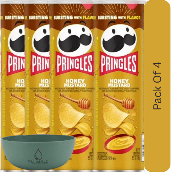 Pringles Honey Mustard Flavored Potato Crisps, Tasty Lunch Snacks, 5.5 oz Can With Olive Green Bowl By ValueNest