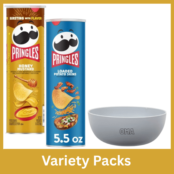 Pringles Honey Mustard Potato Crisps Chips (5.5 oz) & Loaded Potato Skins Potato Crisps Chips (5.5 oz) Variety Pack with Bowl by OMA