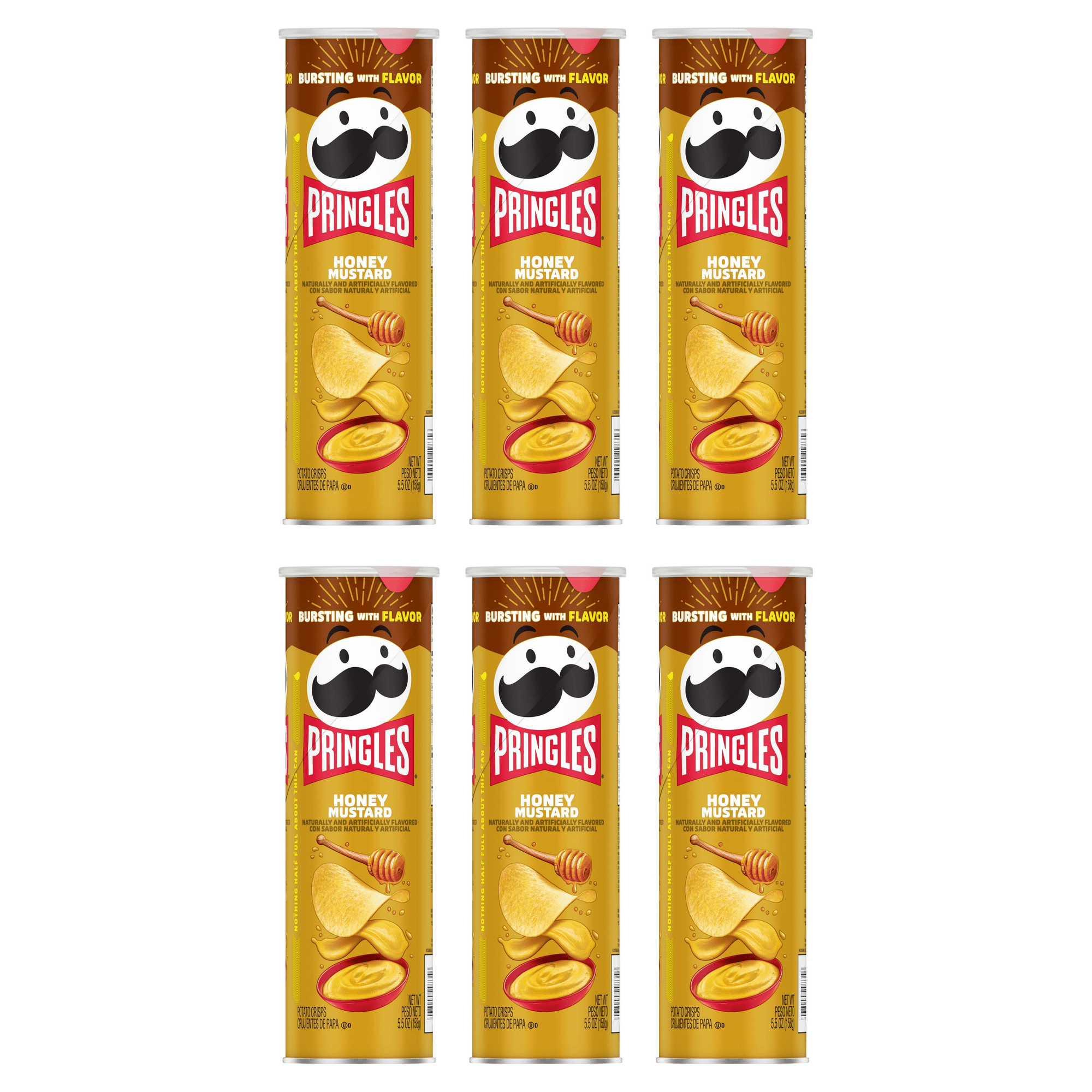 Pringles Honey Mustard Potato Crisps Chips, Lunch Snacks, 5.5 oz (Pack of 6)