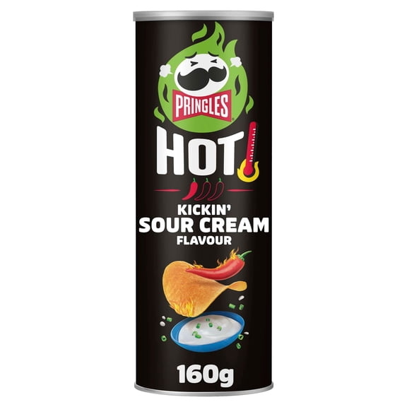 Pringles Hot Kickin' Sour Cream Flavour Crisps 160g, Imported from Britain