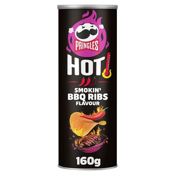 Pringles Hot Smokin' BBQ Ribs Flavour Crisps 160g, Imported from Britain