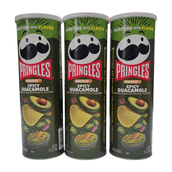 Pringles Medium Spicy Guacamole Potato Crisps 5.5 oz Cans, 3 Pack | Bold Guacamole Flavor Snack Chips