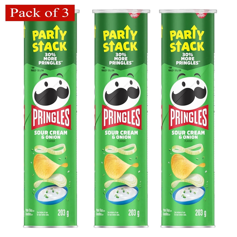 Pringles Mega Can Sour Cream & Onion Flavour, Potato Chips, 203 Grams