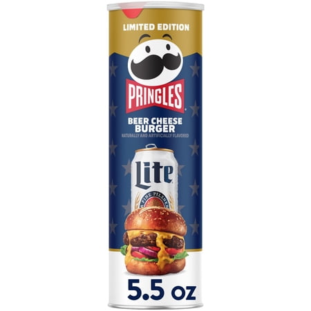 Pringles Beer Cheese Burger Potato Crisps Chips, Lunch Snacks, 5.5 oz Canister