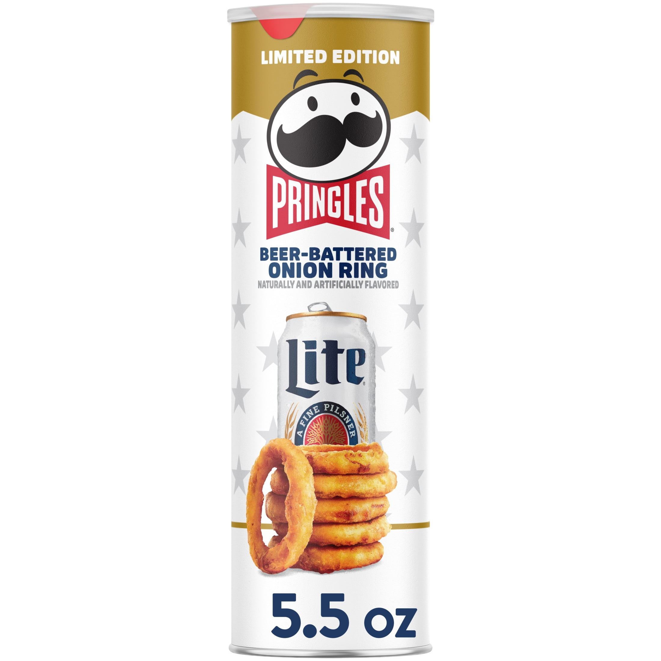 Pringles Beer-Battered Onion Ring Potato Crisps Chips, Lunch Snacks, 5.5 oz Canister