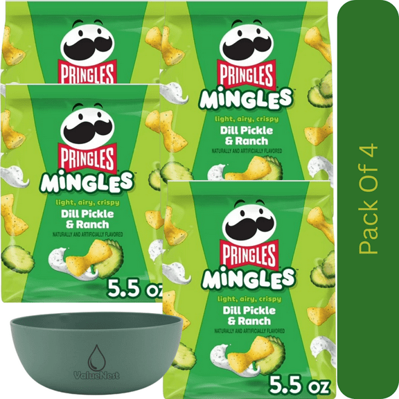 Pringles Mingles Dill Pickle & Ranch Puffed Chips  5.5 oz Canister, Crunchy Snack With Olive Green Bowl By ValueNest