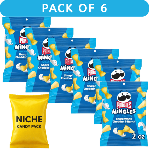 Pringles Mingles Sharp White Cheddar & Ranch Corn Puffed Snacks, 2oz (6Pack) Light & Airy Crispy Bites