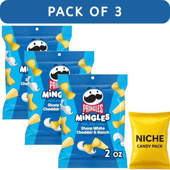 Pringles Mingles Sharp White Cheddar & Ranch Puffed Snacks, 2oz (3Pack) Light & Airy Crispy Corn Bites