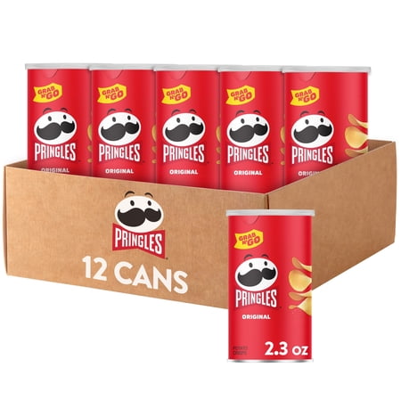 Pringles Potato Crisps Chips, Lunch Snacks, Office and Kids Snacks, Grab N' Go, Original (12 Cans)