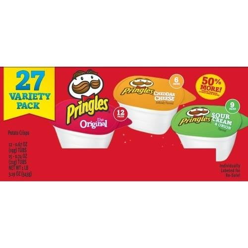 Pringles Original, Sour Cream & Onion, & Cheddar Cheese Potato Crisps Variety Pack 50% More, 27 Count