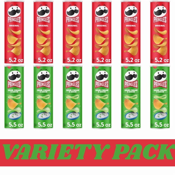 Pringles Original & Sour Cream and Onion Potato Crisps Variety Pack, 12 Pack